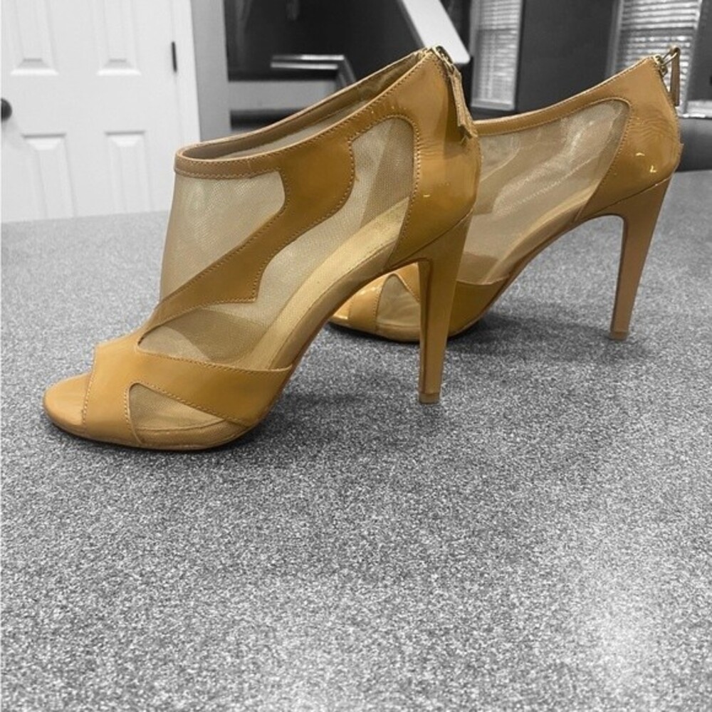 Saks Fifth Avenue Mesh Women' Tan Zip Bootie Heels- Size 8